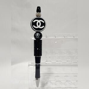 Fashion Black and White Beaded CC Logo Pen